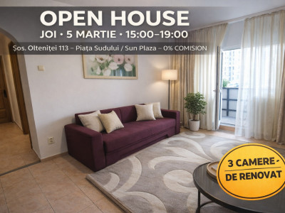 Apartament 3 camere Piața Sudului / Sun Plaza – de renovat, cu potențial